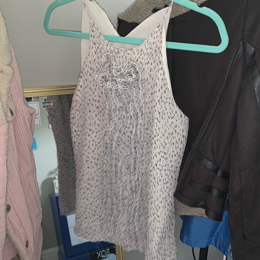 Ann Taylor White Sleeveless Blouse with Ruffles